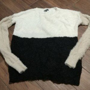 A New Approach M faux fur color block glitter sweater oversized